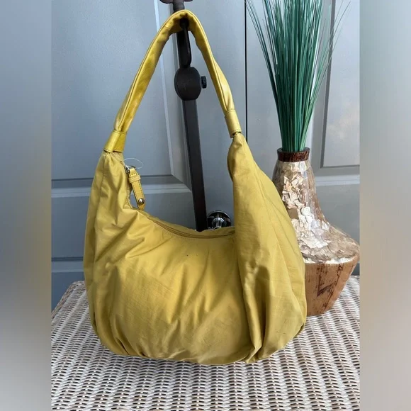 Hobo shoulder bag in nylon and leather, hobo slouchy purse cotton purse everyday - Picture 2 of 8